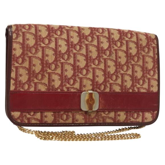 DIOR Trotter Canvas Chain Shoulder Bag Red Gold - Picture 1 of 12